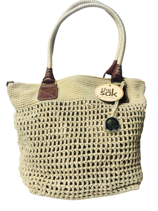 The Sak Handbags - The Sak Cambria Crochet Tote Shoulder Bag Ivory Zip Top NWT 15x10